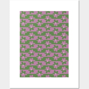 Retro Floral Pattern - Green Purple Posters and Art